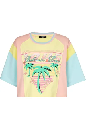 Balmain T-shirt crop à imprimé palmier