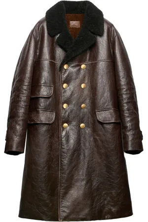Prada Manteau en cuir à boutonnière croisée
