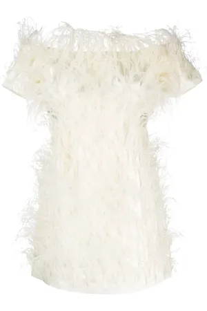 Cult Gaia Robe ornée de plumes à épaules dénudées