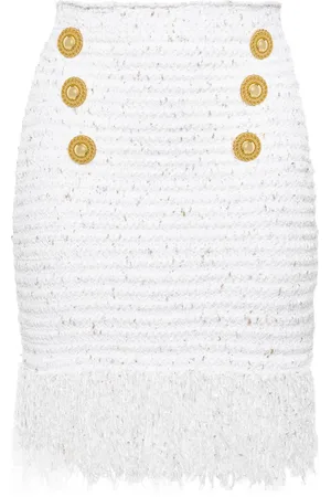 Balmain Jupe en tweed 6-Button à franges