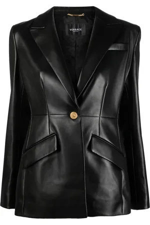 VERSACE Blazer en cuir à simple boutonnage