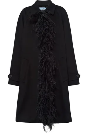 Prada Manteau en cachemire bordé de plumes