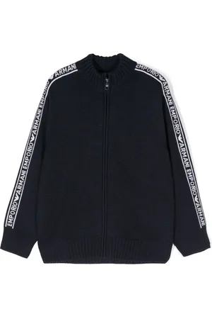 Emporio Armani Pull zippé à logo intarsia
