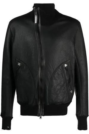 ISAAC SELLAM EXPERIENCE Veste en cuir à fermeture zippée décalée
