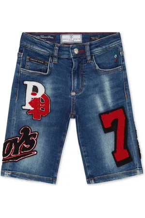 Philipp Plein Short en jean à appliqués