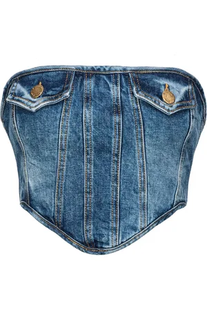 Pinko Haut-corset en jean à effet délavé