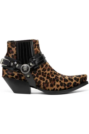 VERSACE Bottines Texano 50 mm à imprimé léopard