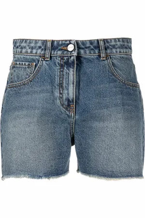 Palm Angels Short en jean effiloché à motif palmier brodé