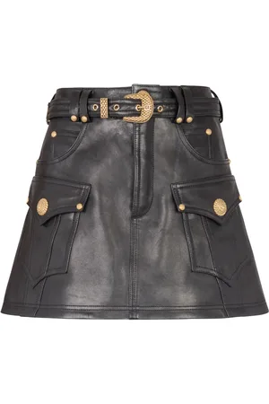 Balmain Minijupe en cuir à taille ceinturée