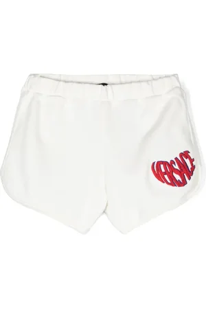 VERSACE Short court en jean à logo brodé