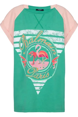 Balmain T-shirt en coton à imprimé flamant rose