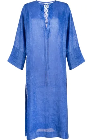 Bambah Caftan en lin à détail de dentelle