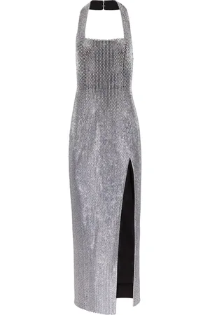 AREA Robe longue à ornements en cristal