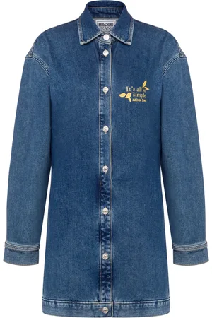 Moschino Robe-chemise en jean à slogan brodé