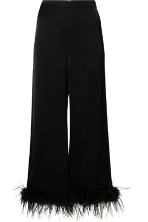 Twin-Set Pantalon en satin bordé de plumes