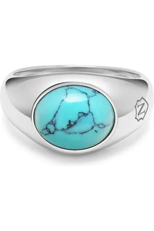 Nialaya Chevalière gravée sertie de turquoise