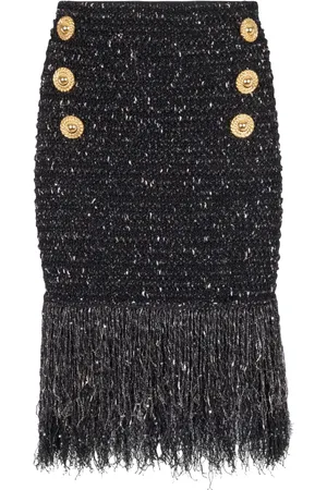 Balmain Jupe en tweed 6-Button à franges