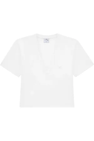Courrèges T-shirt en coton à logo pailleté