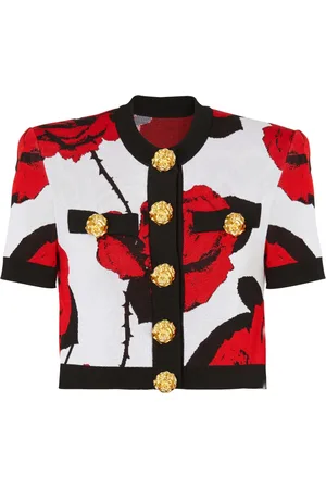Balmain Cardigan crop à fleurs en jacquard