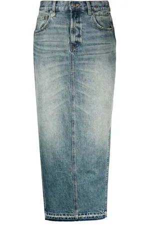 R13 Jupe mi-longue en jean à fente latérale