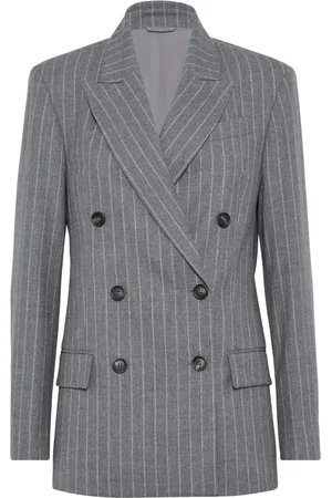 Brunello Cucinelli Blazer croisé à fines rayures