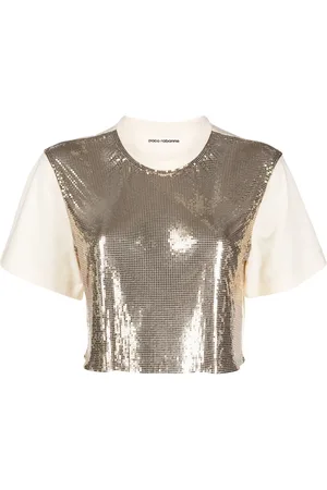 Paco rabanne T-shirt crop à empiècement en maille métallique