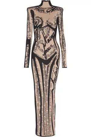 Balmain Robe longue en coton à logo brodé