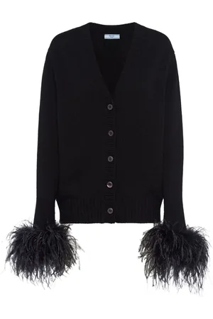 Prada Cardigan à bordure de plumes