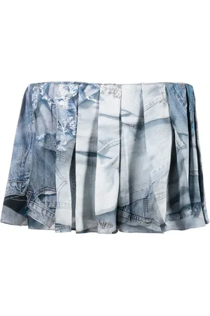 Natasha Zinko Jupe-short plissée à imprimé denim