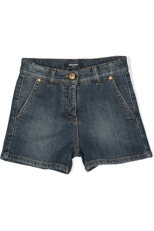 Balmain Short en jean à pièce gravée