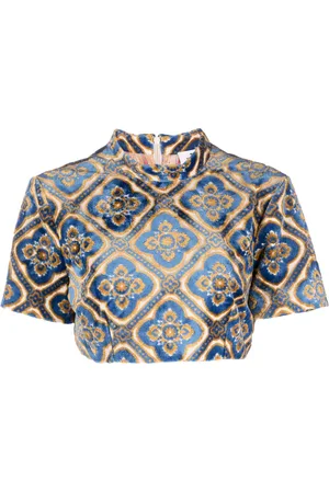 Etro Haut crop en velours à imprimé abstrait