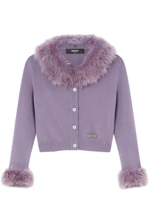 VERSACE Cardigan crop à bords en peau lainée