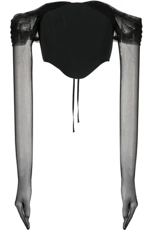 MANURI Blouse crop en soie à épaules dénudées