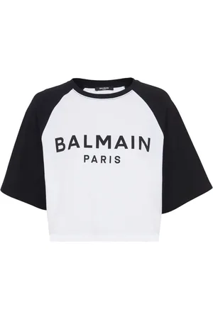 Balmain T-shirt crop en coton à logo imprimé