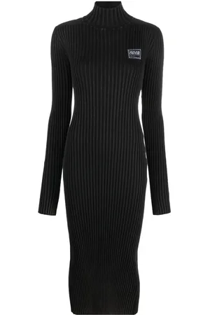 VERSACE Robe mi-longue nervurée à patch logo