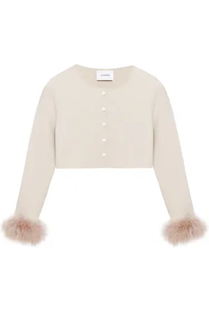 Sleeper Cardigan orné de plumes à coupe crop