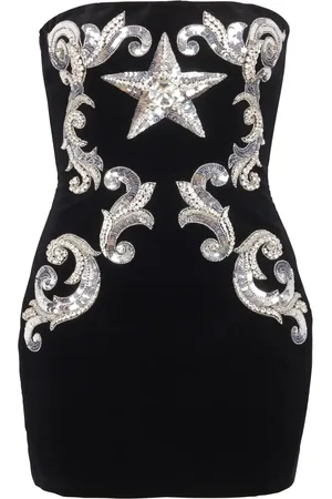 Balmain Robe courte en coton à broderies