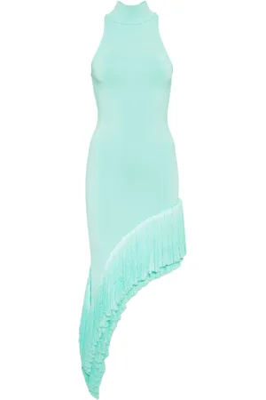DAVID KOMA Robe mi-longue asymétrique à franges
