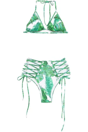 Noire Swimwear Bikini à imprimé végétal