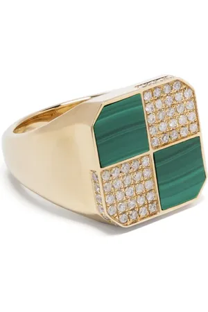 YVONNE LÉON Chevalière Petit Damier en 9ct pavée de diamants