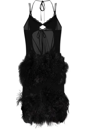 The Attico Robe mi-longue à détail de plumes