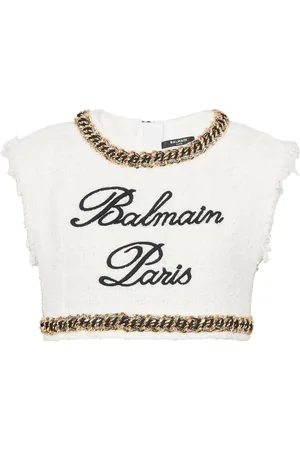 Balmain T-shirt crop à logo Signature brodé