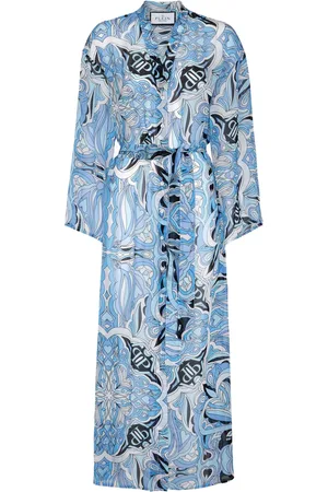 Philipp Plein Robe-caftan en soie à imprimé graphique