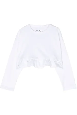 DOUUOD KIDS T-shirt en coton volanté à col rond