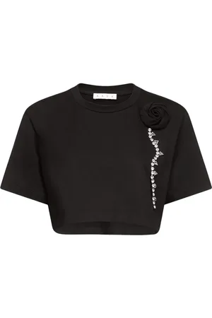 AREA T-shirt crop à ornements en cristal
