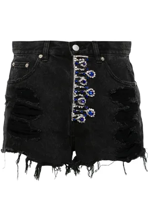 LOULOU Short en jean à ornements en cristal