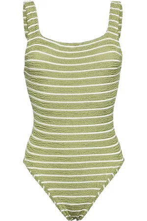 Hunza G Maillot de bain rayés à encolure carrée