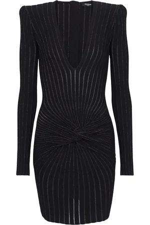 Balmain Robe en maille nervurée à manches longues