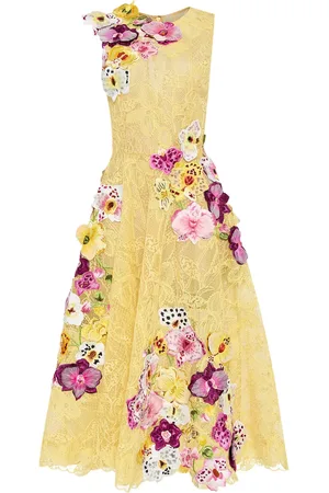 Oscar de la Renta Robe mi-longue à broderies Orchid