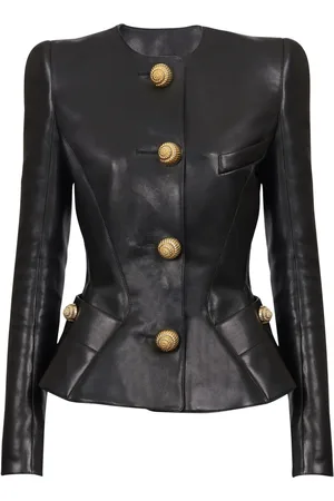 Balmain Veste en cuir à design péplum